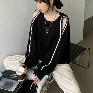 Contrast Trim Cold-shoulder Sweatshirt