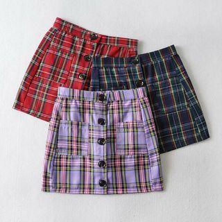 High Waist Check Skirt With Pocket