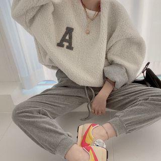 Round-neck Lettering Faux Shearling Oversize Sweatshirt