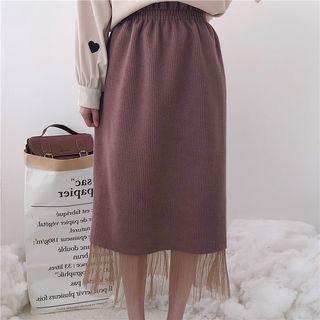 Straight Cut Mesh Panel Midi Skirt