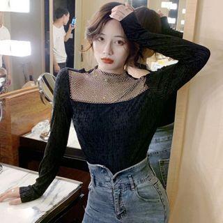 Long-sleeve Fishnet Panel Top