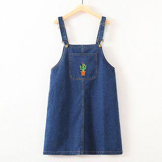 Cactus Embroidered Denim Pinafore Dress