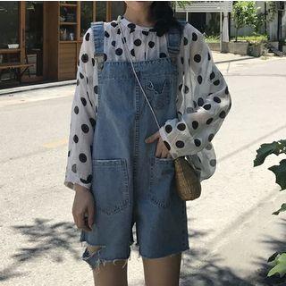 Ripped Dungaree Shorts Denim Blue - One Size