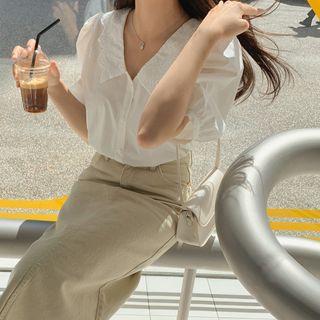 Lace-collar Puff-sleeve Blouse Ivory - One Size