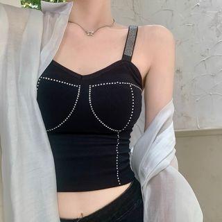 Sleeveless Cropped Top / Long-sleeve See-through Shirt