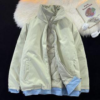 Mock Two-piece Stand Collar Padded Zip-up Jacket