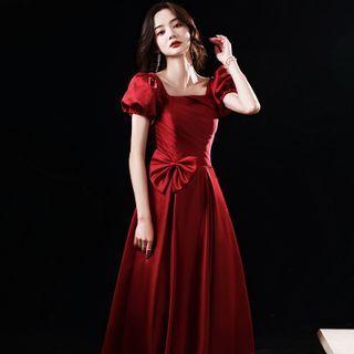 Short-sleeve A-line Bow Waist A-line Evening Dress (various Designs)
