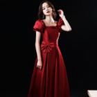 Short-sleeve A-line Bow Waist A-line Evening Dress (various Designs)