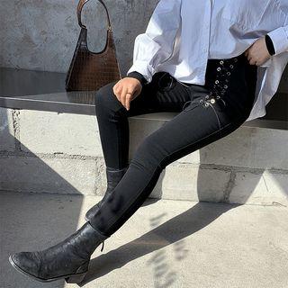 Lace-up Paneled Skinny Pants