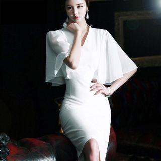 Bell Sleeve V-neck Bodycon Dress