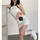 Contrast Collar Halter-neck Mini Bodycon Dress White - One Size