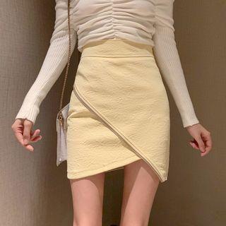 Asymmetric Mini Zip Pencil Skirt