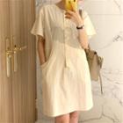 Short Sleeve Plain Mini Dress Almond - One Size