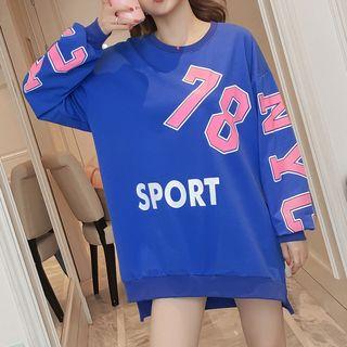 Lettering Mini Pullover Dress Blue - One Size