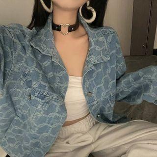 Chain Print Denim Jacket Blue - One Size