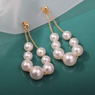 Faux Pearl Ear Stud 10 - 1 Pair - A347 - Faux Pearl - Gold - One Size