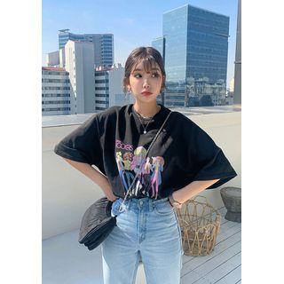 Barbie Diary Doll Print T-shirt Charcoal Gray - One Size