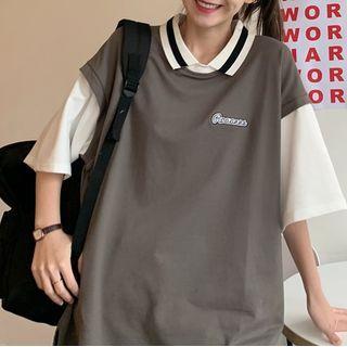 Elbow-sleeve Collar Logo T-shirt