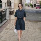 Elbow-sleeve Wide-leg Buttoned Playsuit