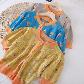 Bear Embroidered Short-sleeve Cardigan