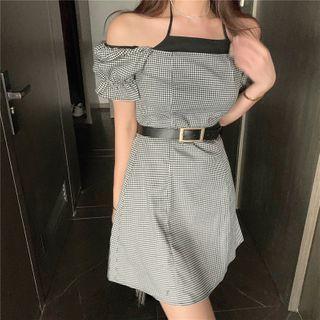 Inset Camisole Off-shoulder Mini Dress / Belt