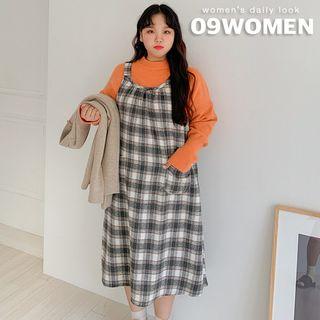 Plus Size Plaid Long Flannel Pinafore Dress