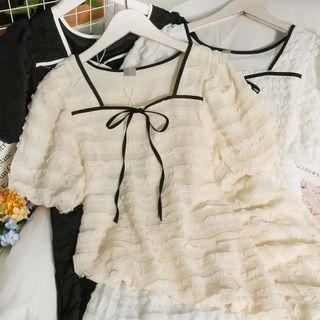 Ribbon-accent Ruffle-trim Midi Dress