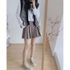 Long-sleeve Plain T-shirt / Striped Sweater Vest / Mini Pleated Skirt