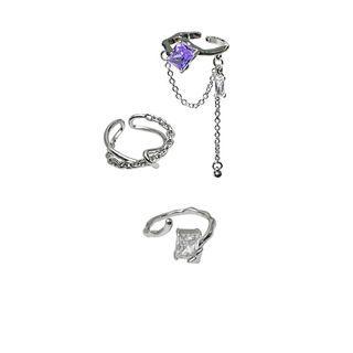 Rhinestone Open Ring / Chain Strap Ring / Layered Ring