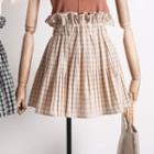 Paperbag-waist Plaid A-line Skirt
