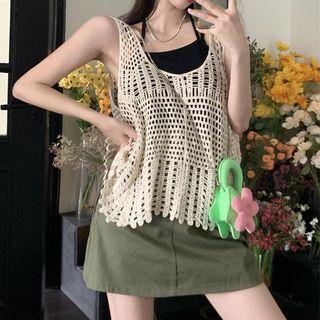 Sleeveless Perforated Top / Mini Skirt / Halter Top