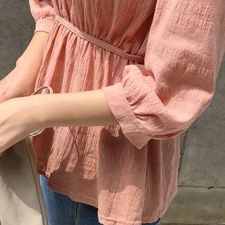 Tie-waist Empire Blouse Apricot - One Size