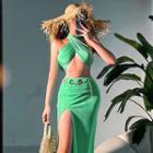 Set: Halter Crop Top + Slit Midi Pencil Skirt