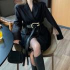 Button-up Oversized Blazer / Faux Leather Buckled Belt