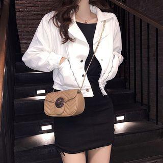 Denim Jacket / Off Shoulder Long-sleeve Sheath Dress