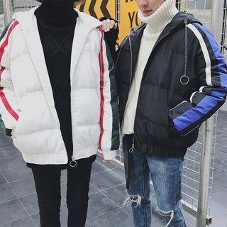 Couple Matching Contrast Trim Hooded Padded Jacket