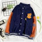 Color Block Button Jacket Jacket - Blue & Tangerine - One Size