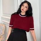 Knit Short-sleeve Top Red - One Size