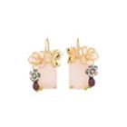 Fashion And Elegant Plated Gold Enamel Flower Butterfly Pink Cubic Zirconia Earrings Golden - One Size