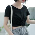 Short-sleeve Plain Cropped Top