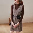 Set: Sweater + Houndstooth Overall Dress