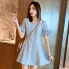 Gingham Crochet Lace Trim Short-sleeve A-line Dress