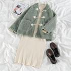 Fleece Toggle Jacket / Plain Midi Knit Dress