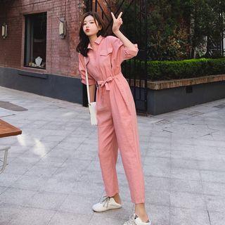 Elbow-sleeve Buttoned Jumpsuit