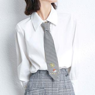 Set: Long-sleeve Shirt + Embroidered Plaid Tie