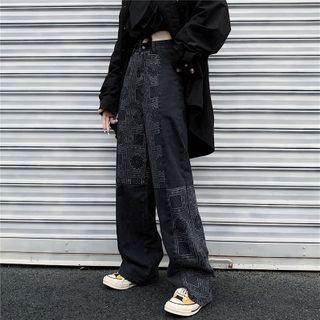 Patterned Straight Leg Jeans