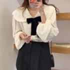 Long-sleeve Bow Accent Blouse Off-white - One Size
