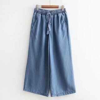 Tasseled Wide-leg Cropped Jeans