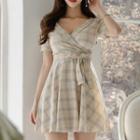 Plaid Short-sleeve A-line Mini Dress