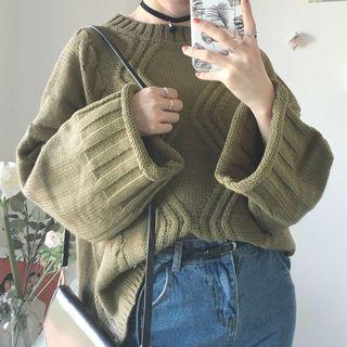 Round Neck Patterned Plain Sweater